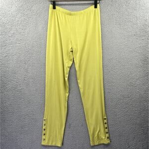 Comfy USA Pants Large Ankle Lime Green Button Stretch Pull On Comfort Leggings